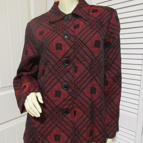 Vintage 90s 80s Sarah Bentley Button Up Top L Sparkly Red Grannycore Casual Chic - Picture 2 of 8